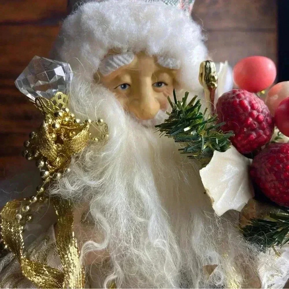 Elegant Old World Santa/Father Christmas Tree Topper White Fur 15” - Picture 8 of 13
